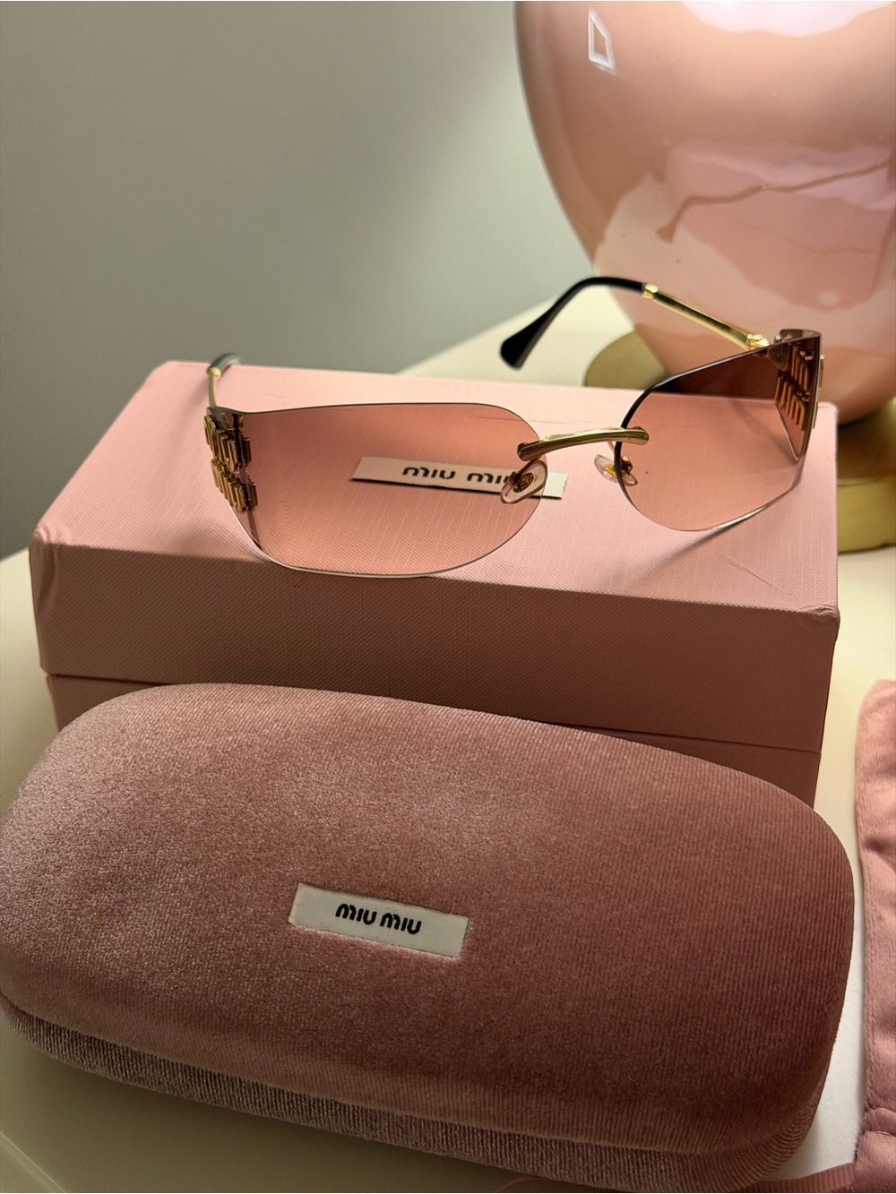 Miu Miu Gold-Trim brown Rimless Sunglasses - Picture 2 of 5
